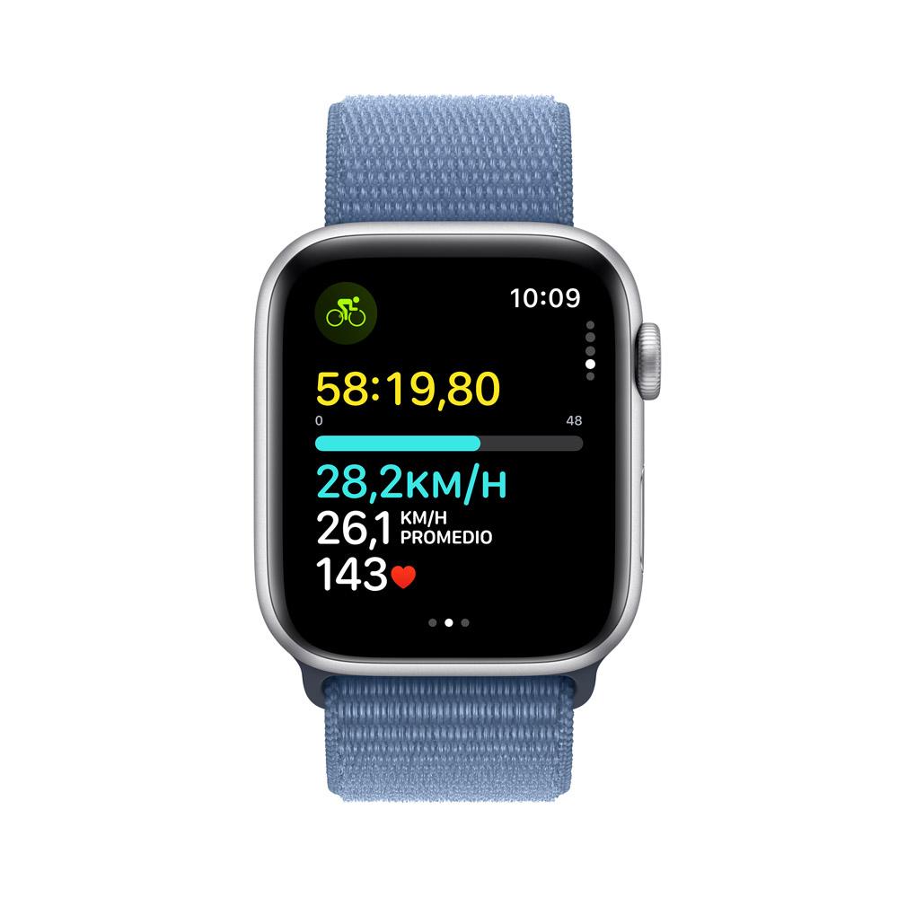 Apple Watch SE GPS • Caja de aluminio color plata de 44 mm • Correa loop deportiva azul invierno