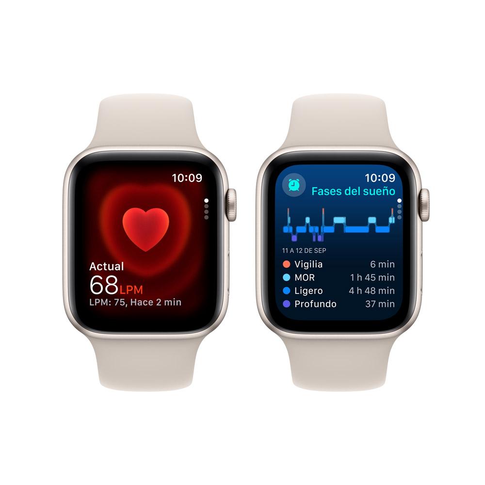 Apple Watch SE GPS • Caja de aluminio blanco estelar de 44 mm • Correa deportiva blanco estelar - M/L