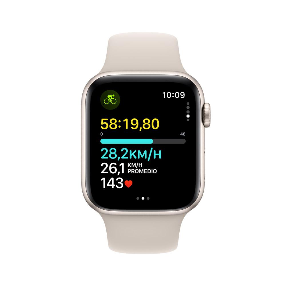 Apple Watch SE GPS • Caja de aluminio blanco estelar de 44 mm • Correa deportiva blanco estelar - M/L