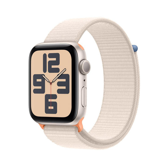 Apple Watch SE GPS • Caja de aluminio blanco estelar de 44 mm • Correa loop deportiva blanco estelar