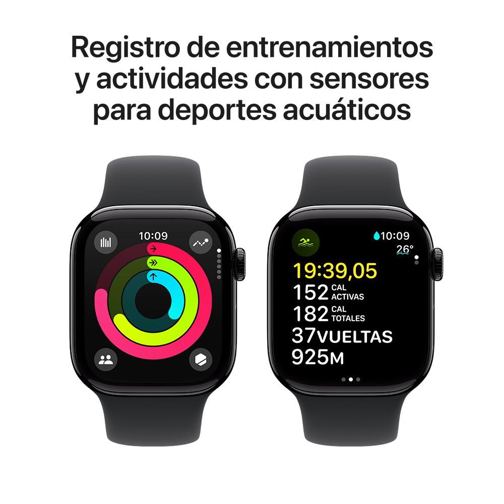 Apple Watch Series 10 GPS • Caja de aluminio negro azabache de 42 mm • Correa deportiva negra - S/M