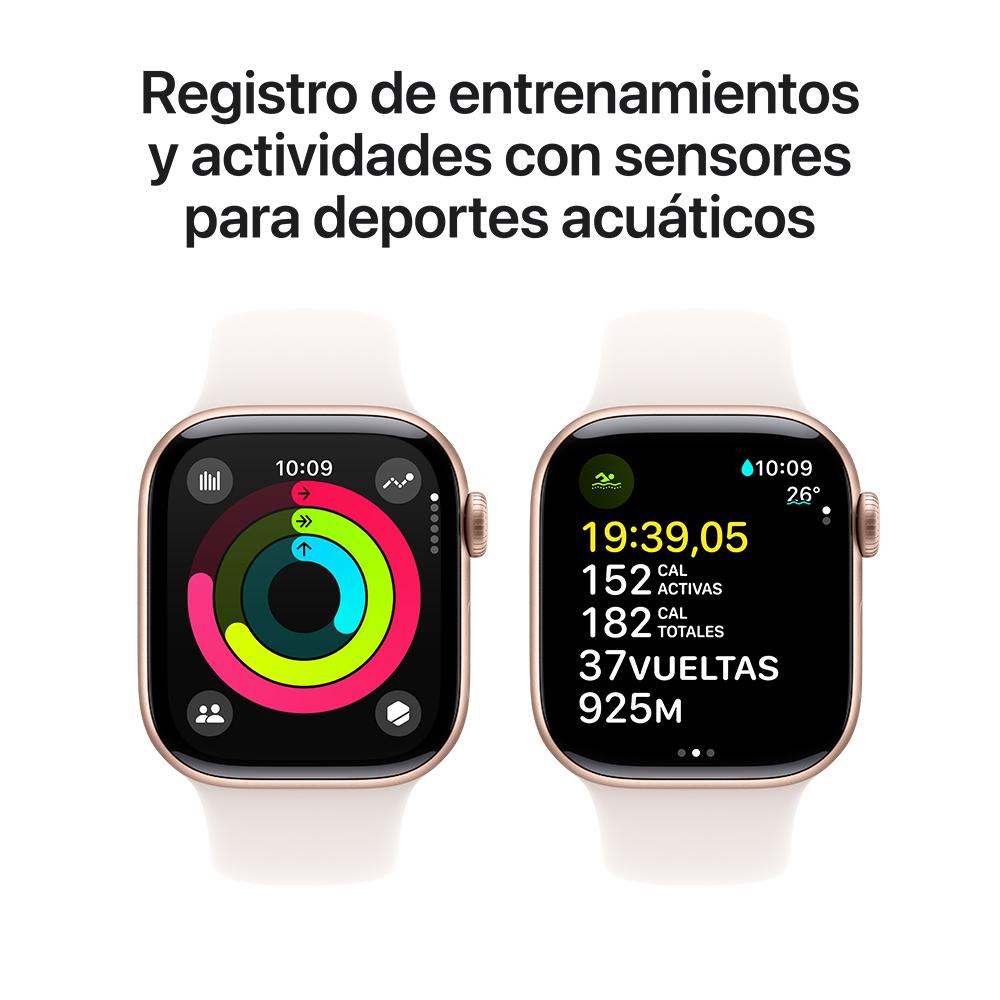 Apple Watch Series 10 GPS • Caja de aluminio color oro rosa de 42 mm • Correa deportiva rosa rubor - M/L