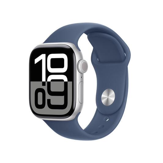 Apple Watch Series 10 GPS • Caja de aluminio color plata de 42 mm • Correa deportiva azul denim - S/M