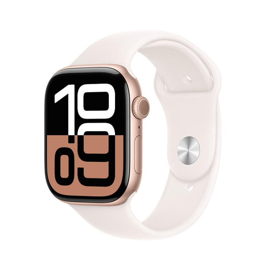 Apple Watch Series 10 GPS • Caja de aluminio color oro rosa de 46 mm • Correa deportiva rosa rubor - S/M