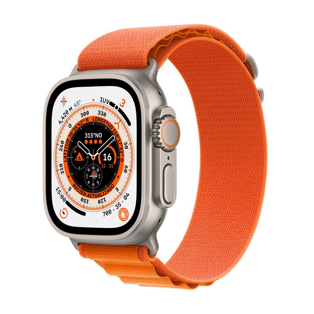 Apple Watch Ultra (GPS + Cellular) - Caja de titanio de 49 mm - Correa Loop Alpine naranja - Talla S