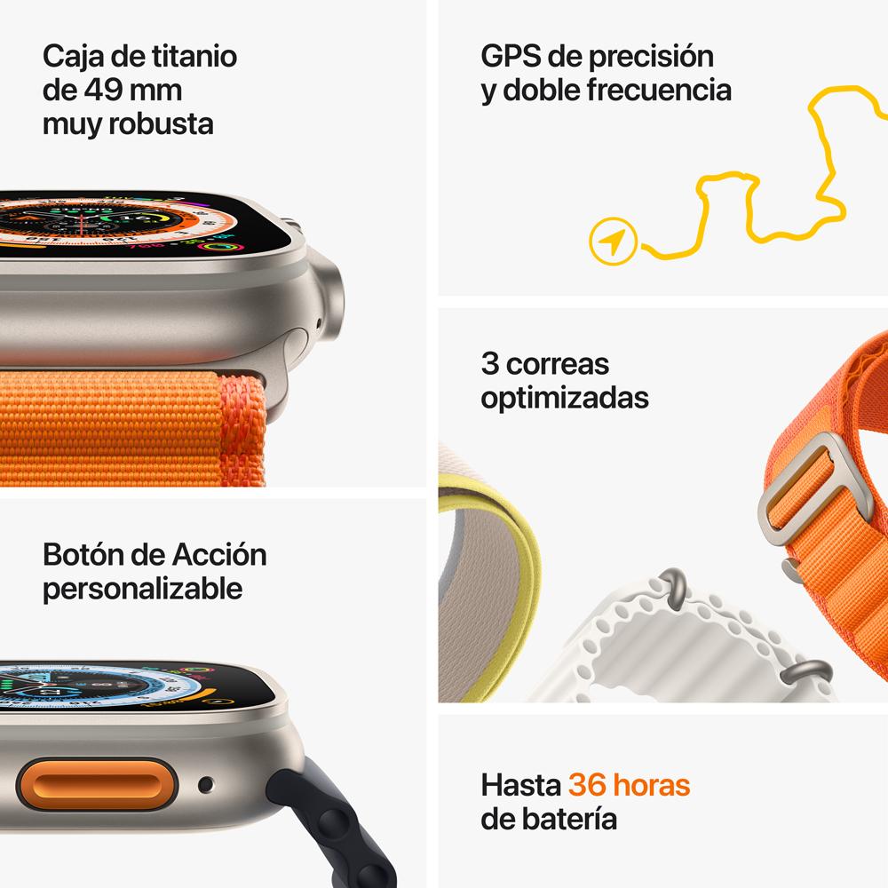 Apple Watch Ultra (GPS + Cellular) - Caja de titanio de 49 mm - Correa Loop Alpine naranja - Talla S