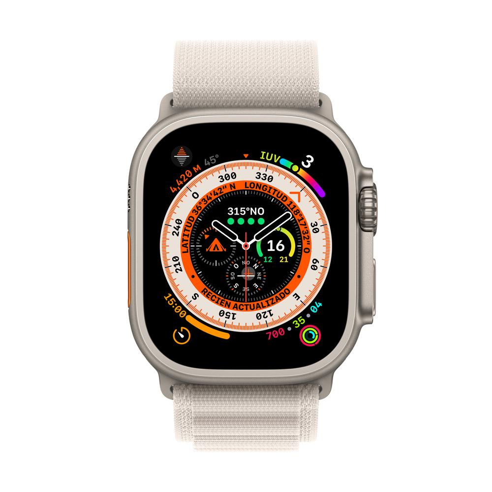 Apple Watch Ultra (GPS + Cellular) - Caja de titanio de 49 mm - Correa Loop Alpine blanco estrella - Talla S