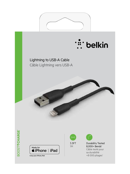 Cable Belkin USB-A a Lightning - 1M - Mixit - Negro