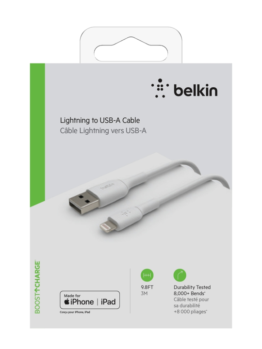 Cable Belkin USB-A a Lightning - 3M - Mixit - Blanco