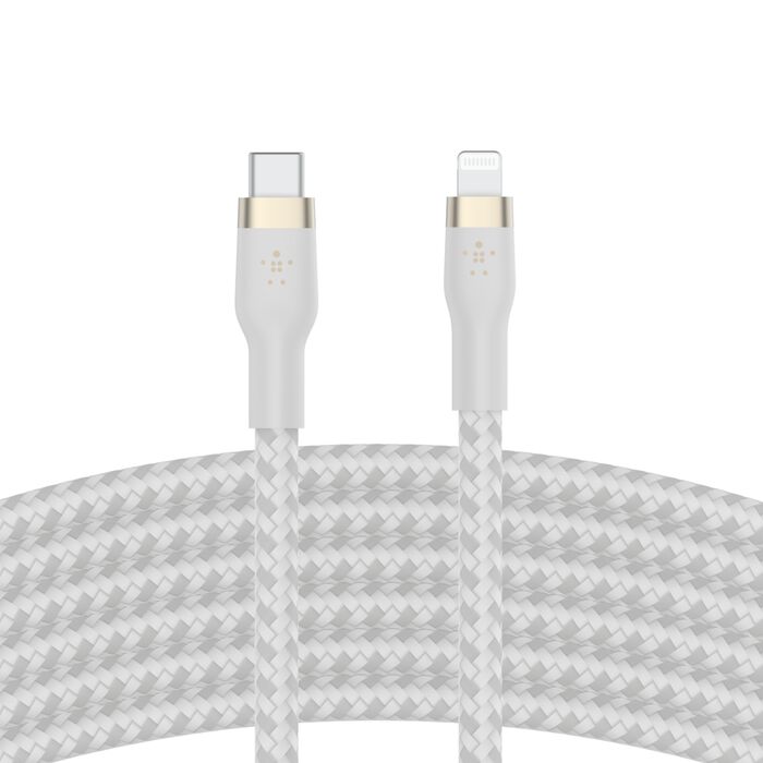 Cable Belkin USB-C a Lightning - 3M - Pro Flex - Blanco