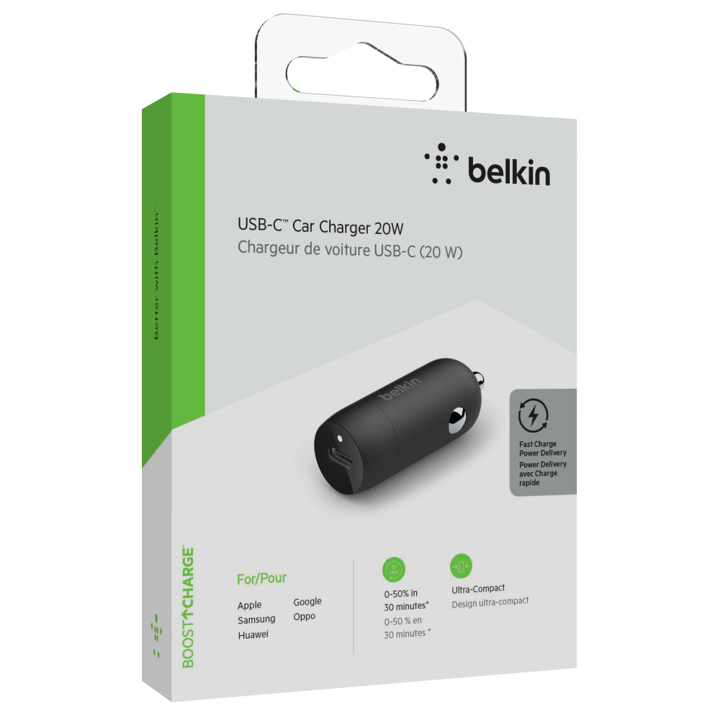 Cargador para Carros Belkin USB-C 20W Negro