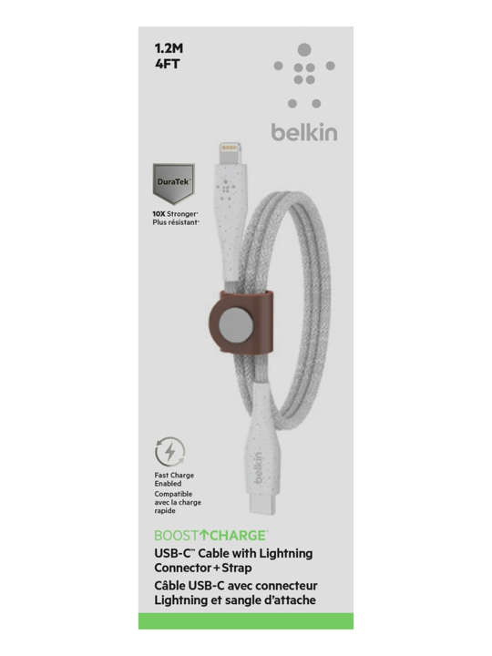 Cable Belkin USB-C a Lightning - 1.2M - DuraTek Plus Carga Rápida - Blanco