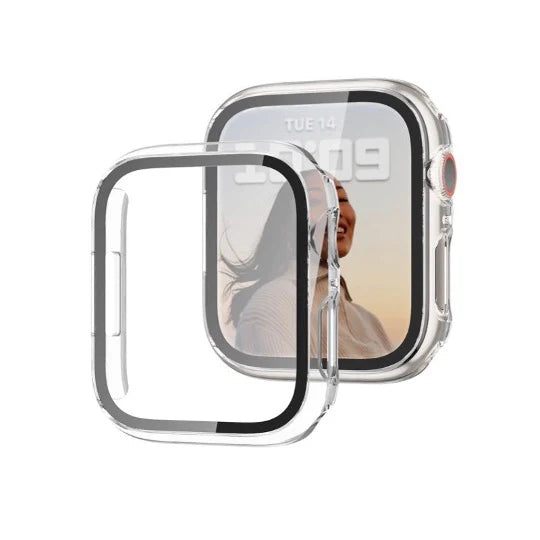 Bómper protector  para Apple Watch en cristal y bordes de policarbonato para Apple Watch  series 10 42mm, que protege la pantalla de tu Apple Watch ante cualquier golpe y/o caída. fácil y rápida instalación. dos unidades por empaque.