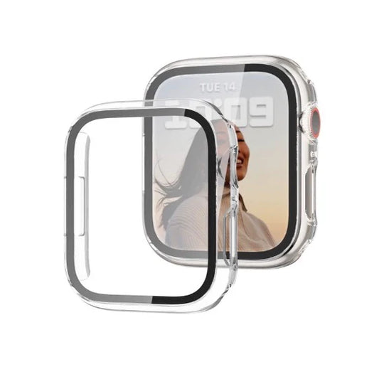 Bómper protector  para Apple Watch en cristal y bordes de policarbonato para Apple Watch  series 10 42mm, que protege la pantalla de tu Apple Watch ante cualquier golpe y/o caída. fácil y rápida instalación. dos unidades por empaque.