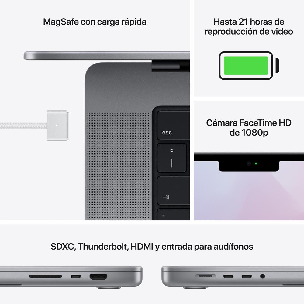 MacBook Pro de 16 pulgadas: Chip M1 Pro de Apple con CPU de diez núcleos y GPU de dieciséis núcleos, 512 GB SSD - Gris espacial