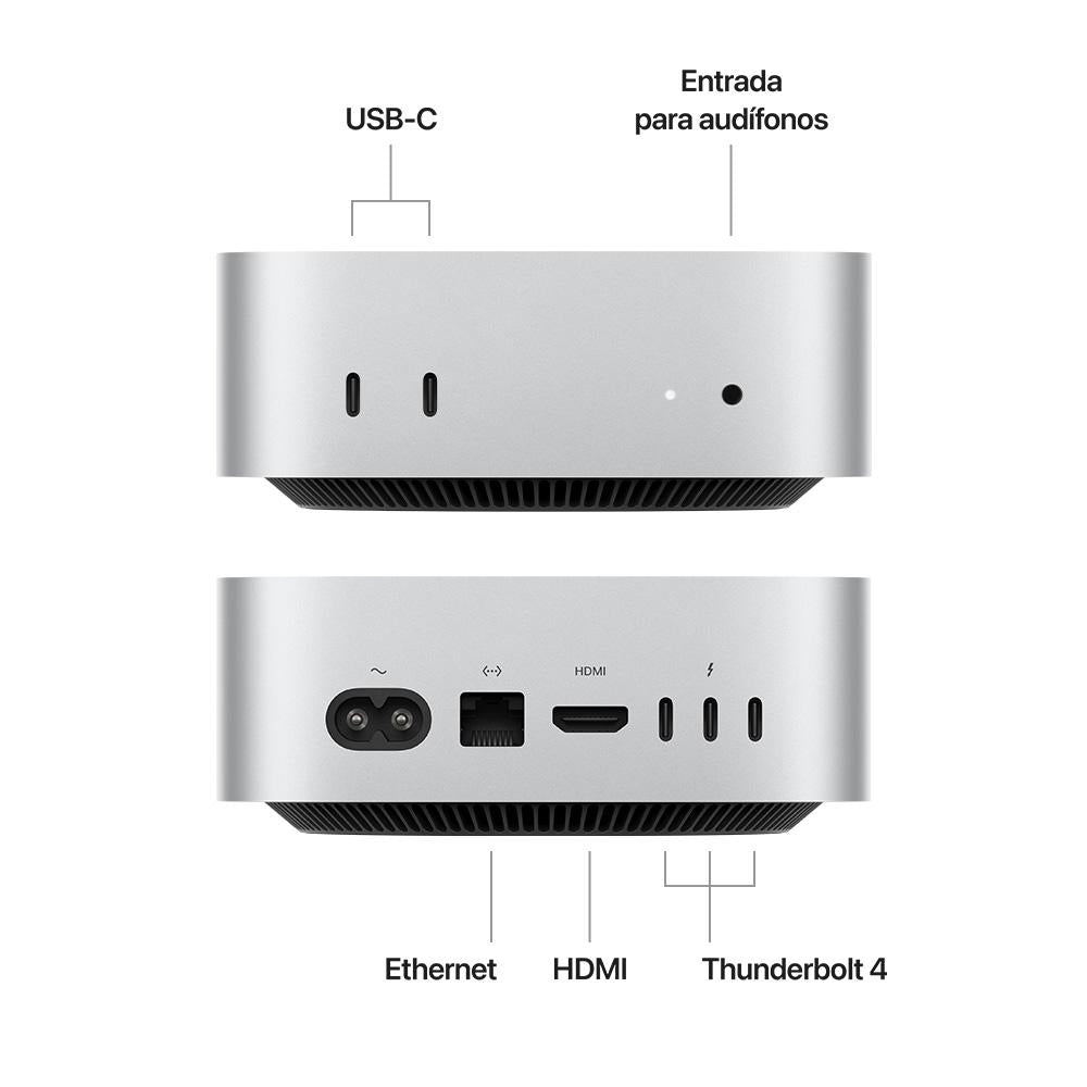 Mac mini: Chip M4 de Apple con CPU de 10 núcleos y GPU de 10 núcleos, 512 GB SSD - Plata