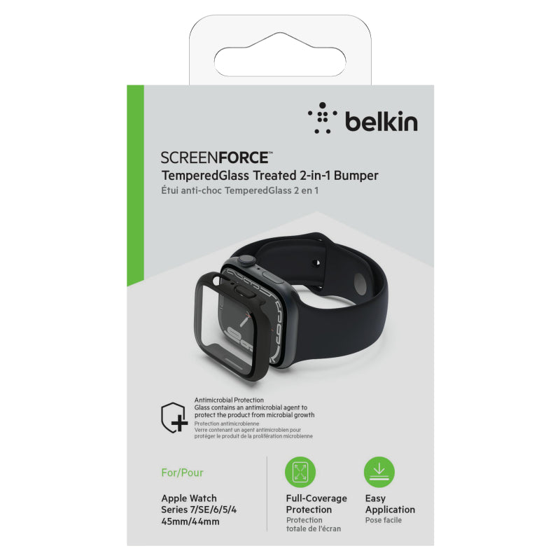 Protector de pantalla BELKIN en vidrio templado 360 AW para Apple Watch de 44/45mm - Negro