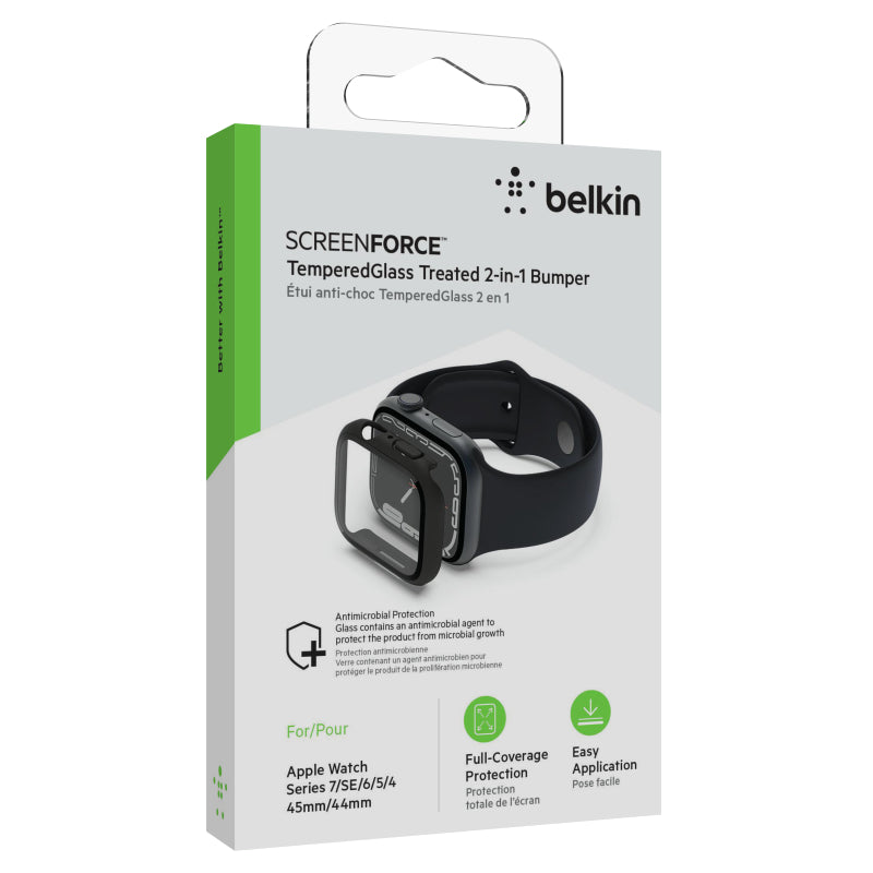 Protector de pantalla BELKIN en vidrio templado 360 AW para Apple Watch de 44/45mm - Negro