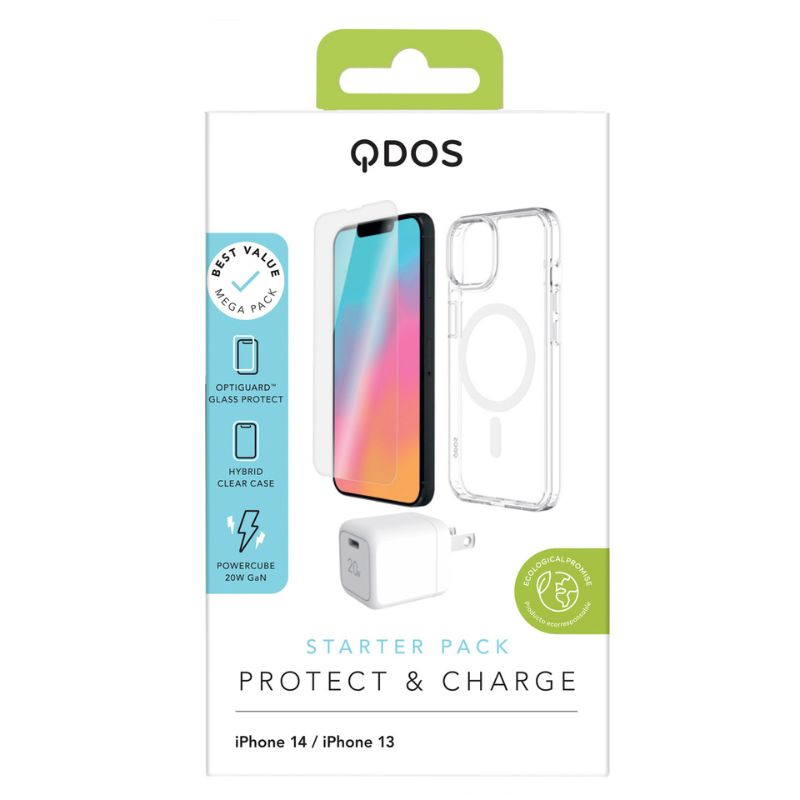 StarterPack Case + Protector + Cargador QDOS para iPhone 13/14