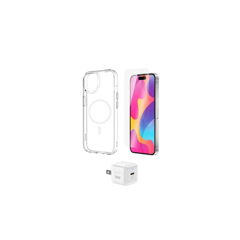 CASE QDOS STARTER PACK IPHONE 15+ADAPTADOR 20W+PROTEC PANTALLA