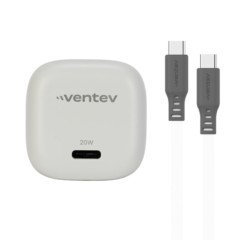 ADAPTADOR VENTEV DE PARED 20W USB-C + CABLE USB-C WHITE