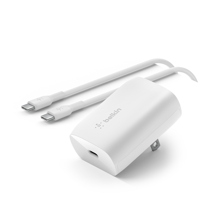 Cargador de pared BELKIN USB-C PD 3.0 PPS de 30 W + cable USB-C a USB-C - Blanco