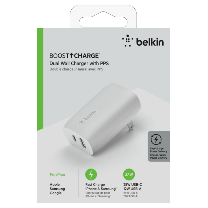 BELKIN B CHARGE DUAL WALL CHARGER 37W WH