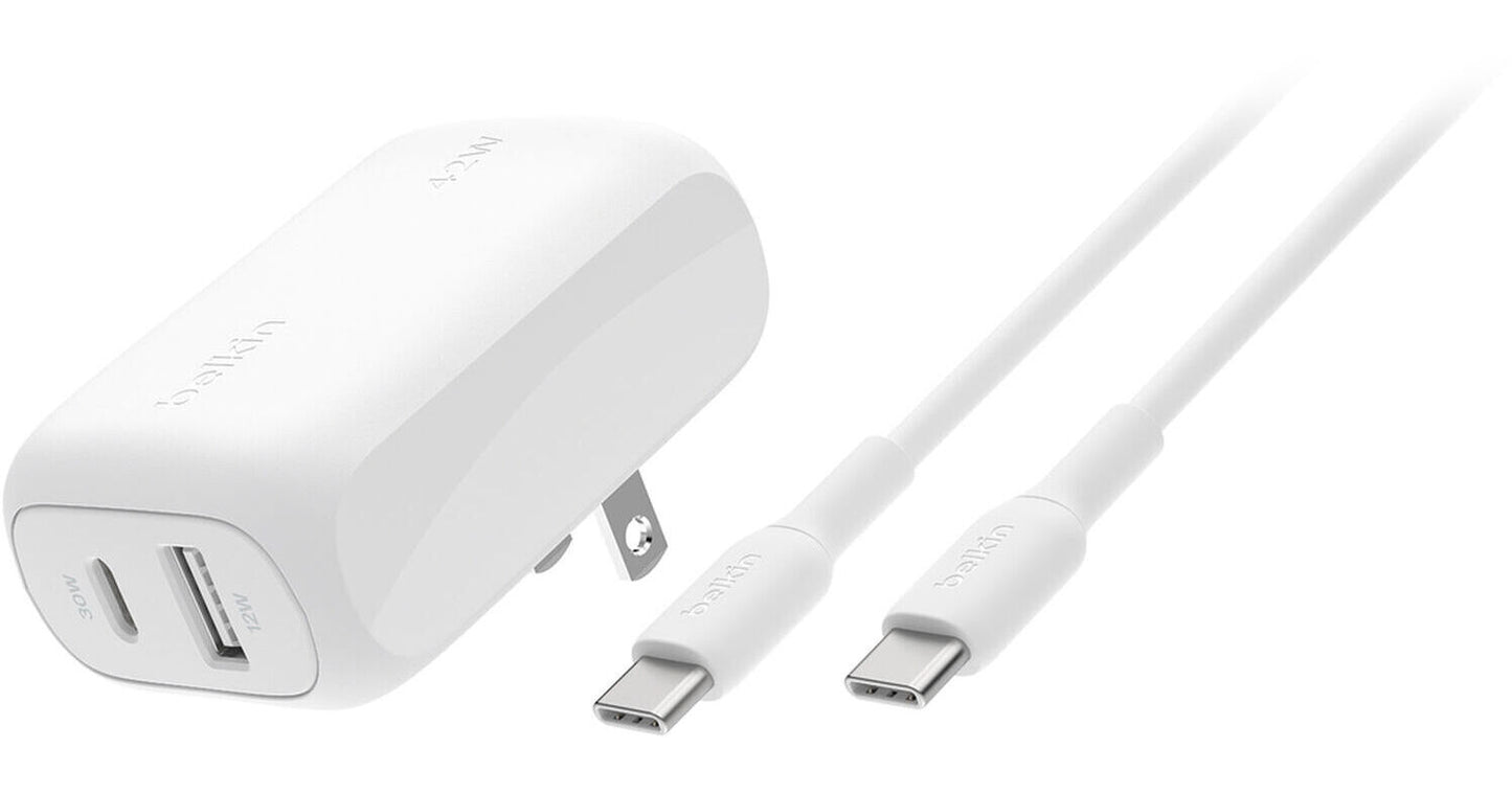 ADAPTADOR BELKIN PARED 42W 2 PUERTOS USB-A Y USB-C + CABLE USB-C