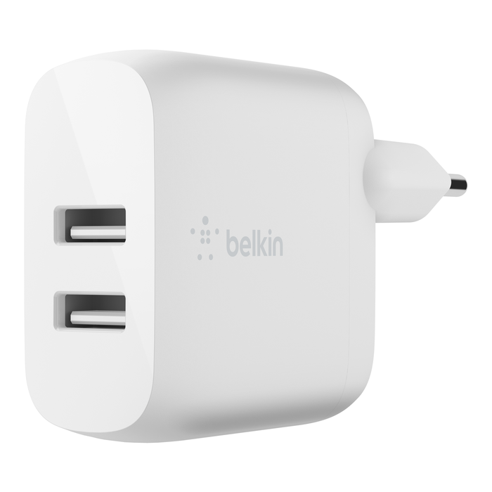 Cargador de pared BELKIN doble USB-A de 24 W + cable Lightning a USB-A - Blanco