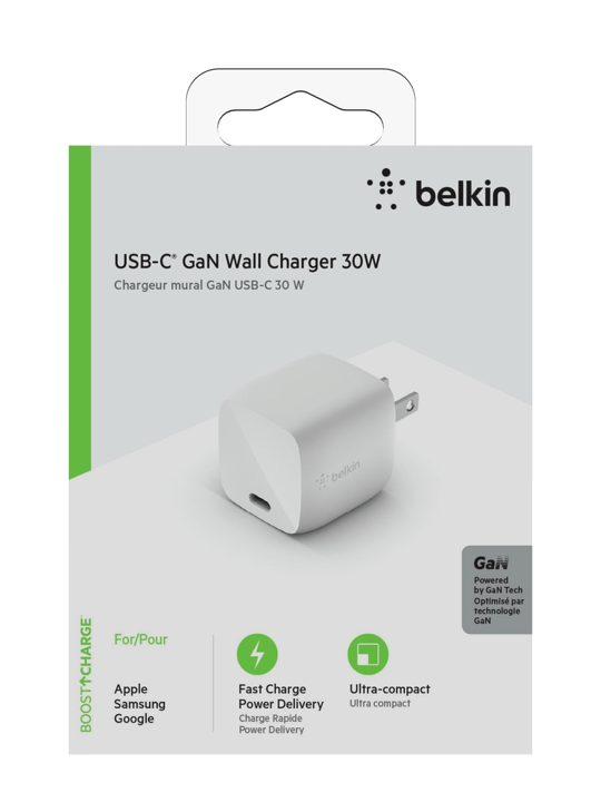 Cargador Belkin GAN Pared Carga Rápida USB-C 30w - Blanco