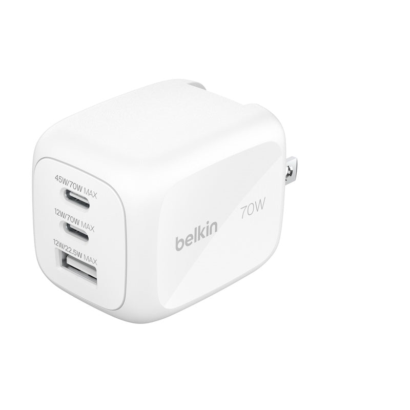 ADAPTADOR BELKIN DE PARED 70W 2 PUERTOS USB-C USB-A WHITE