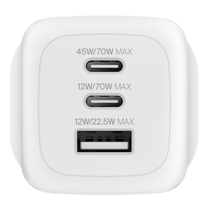 ADAPTADOR BELKIN DE PARED 70W 2 PUERTOS USB-C USB-A WHITE