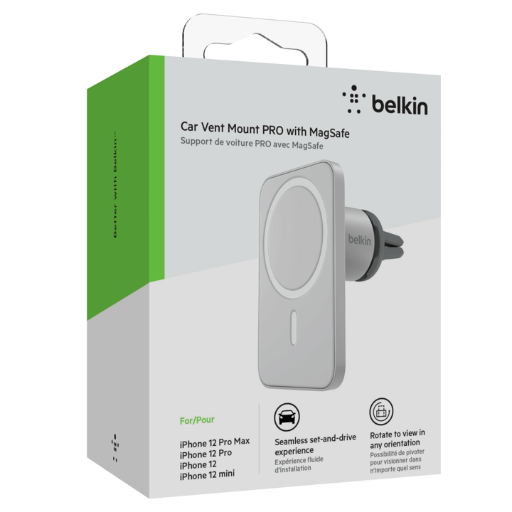 Soporte Para Carro Belkin MagSafe Compatible Para Serie iPhone 12 / 13 / 14 - Gris