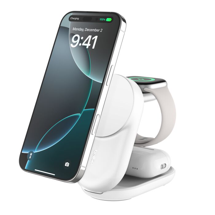 BASE DE CARGA BELKIN 3 EN 1 PLEGABLE 25W QI2 WHITE