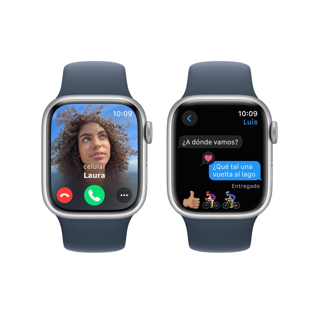 Apple Watch Series 9 GPS • Caja de aluminio color plata de 41 mm • Correa deportiva azul tormenta - S/M