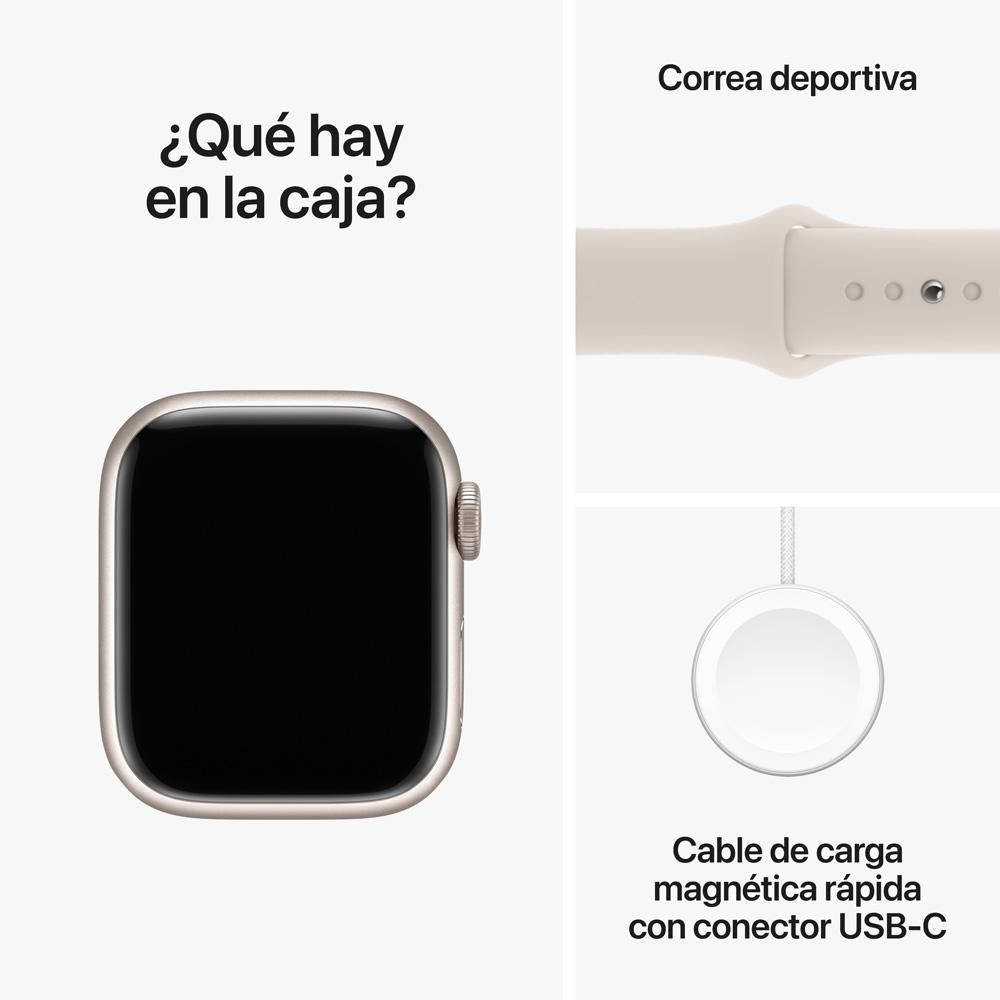 Apple Watch Series 9 GPS • Caja de aluminio blanco estelar de 41 mm • Correa deportiva blanco estelar - M/L