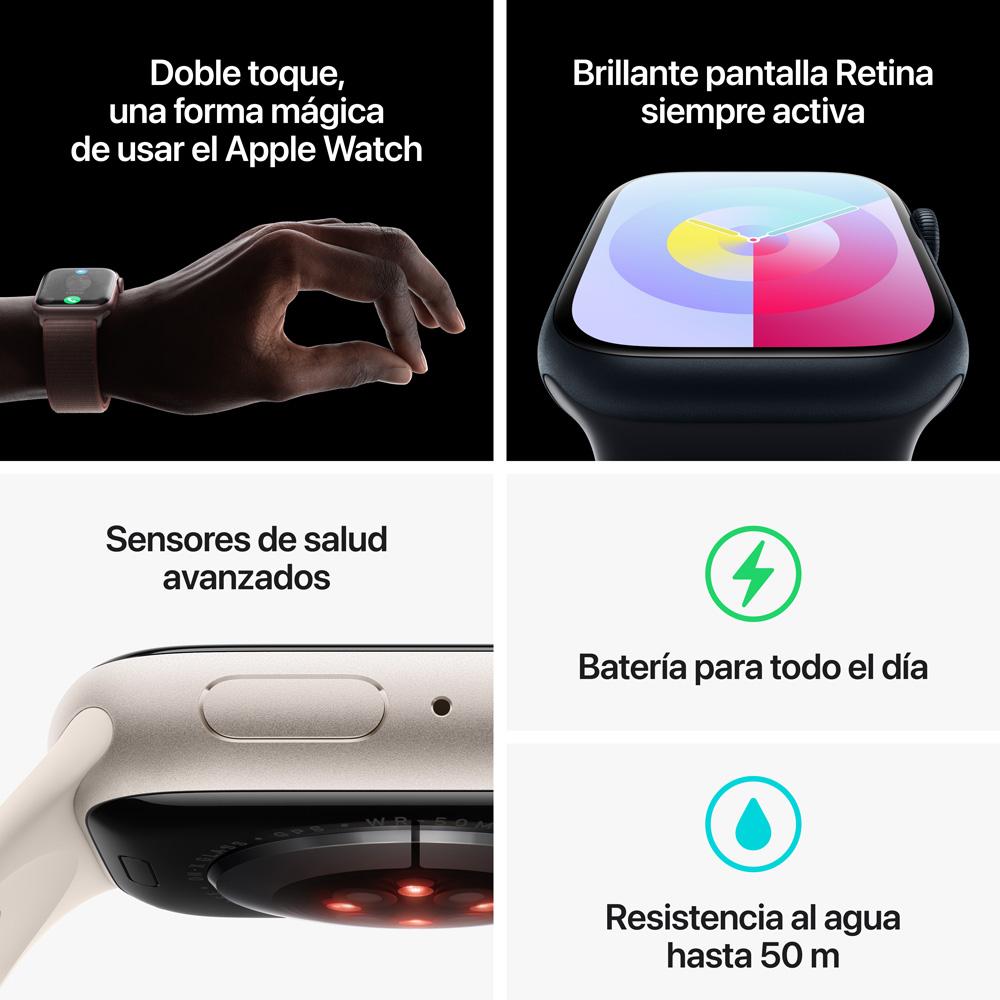 Apple Watch Series 9 GPS • Caja de aluminio color medianoche de 45 mm • Correa deportiva color medianoche - S/M