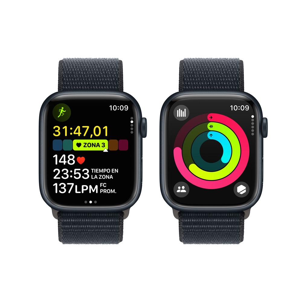 Apple Watch Series 9 GPS • Caja de aluminio color medianoche de 45 mm • Correa loop deportiva color medianoche