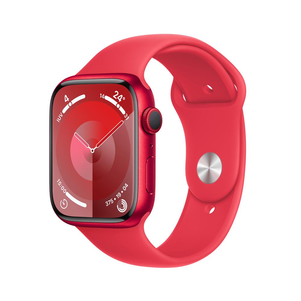 Apple Watch Series 9 GPS • Caja de aluminio (PRODUCT)RED de 45 mm • Correa deportiva (PRODUCT)RED - S/M
