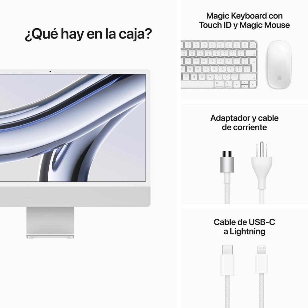iMac con pantalla Retina 4,5K de 24 pulgadas Chip M3 de Apple con CPU de 8 núcleos y GPU de 10 núcleos
