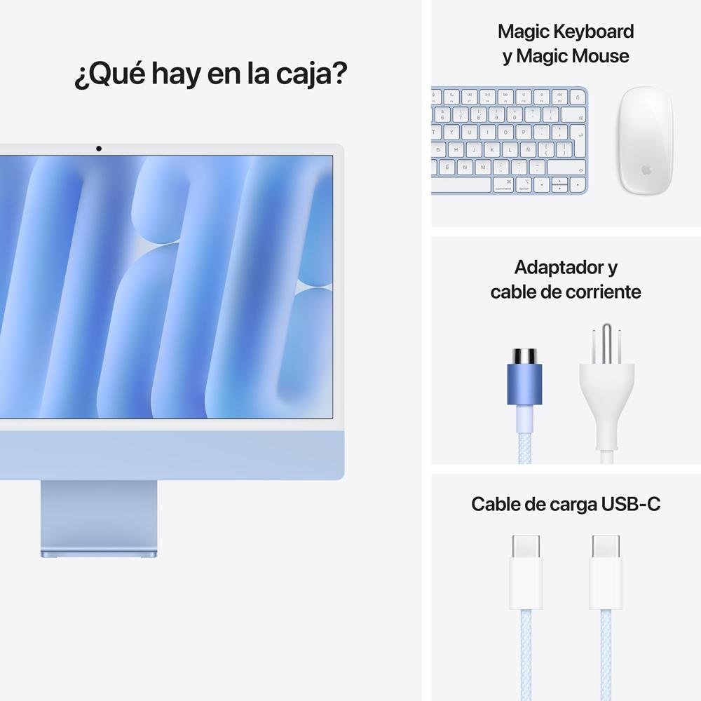 iMac con pantalla Retina 4,5K de 24 pulgadas: Chip M4 de Apple con CPU de 8 núcleos y GPU de 8 núcleos, 256 GB SSD - Azul