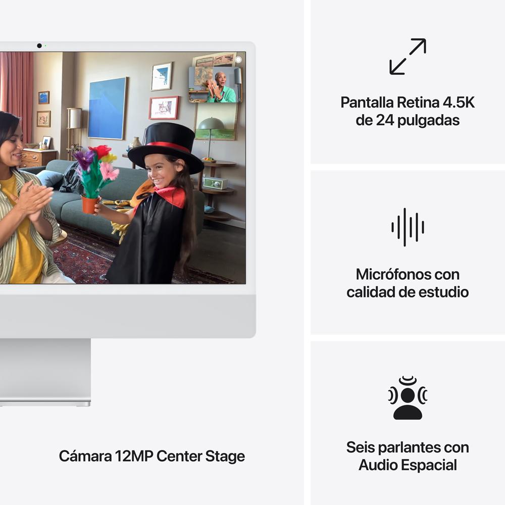 iMac con pantalla Retina 4,5K de 24 pulgadas: Chip M4 de Apple con CPU de 8 núcleos y GPU de 8 núcleos, 256 GB SSD - Plata