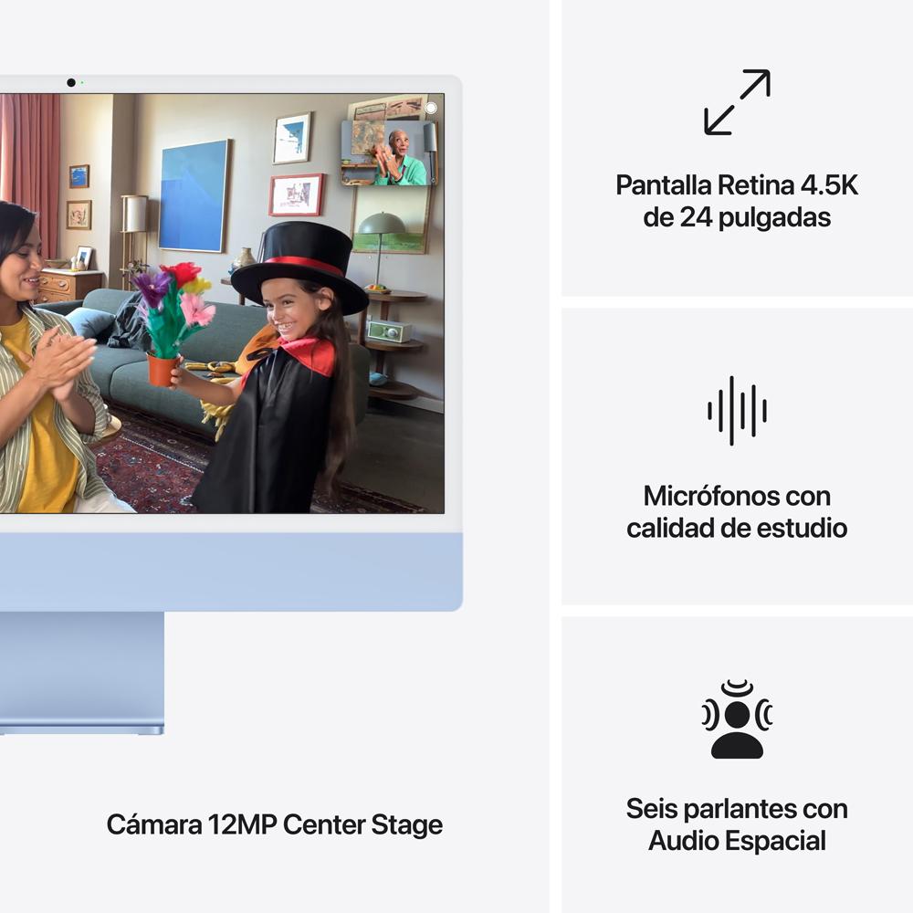 iMac con pantalla Retina 4,5K de 24 pulgadas: Chip M4 de Apple con CPU de 10 núcleos y GPU de 10 núcleos, 512 GB SSD - Azul