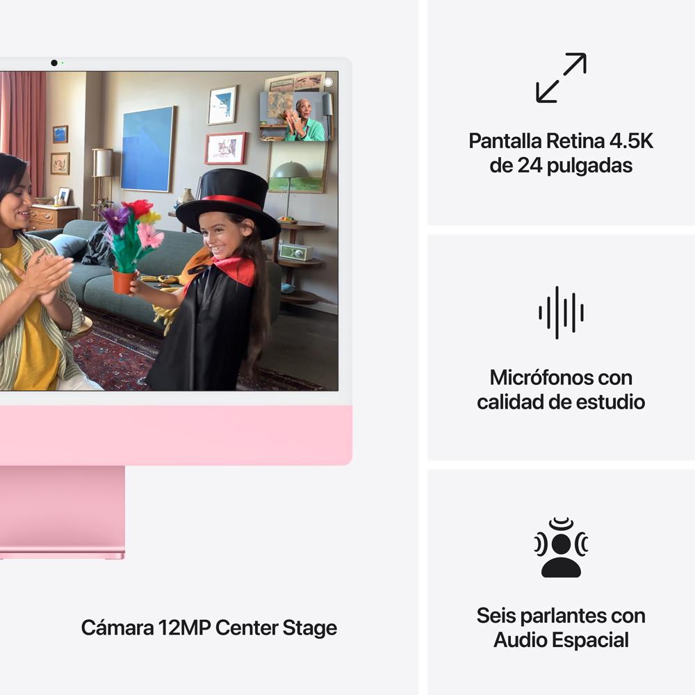 iMac con pantalla Retina 4,5K de 24 pulgadas: Chip M4 de Apple con CPU de 10 núcleos y GPU de 10 núcleos, 512 GB SSD - Rosa