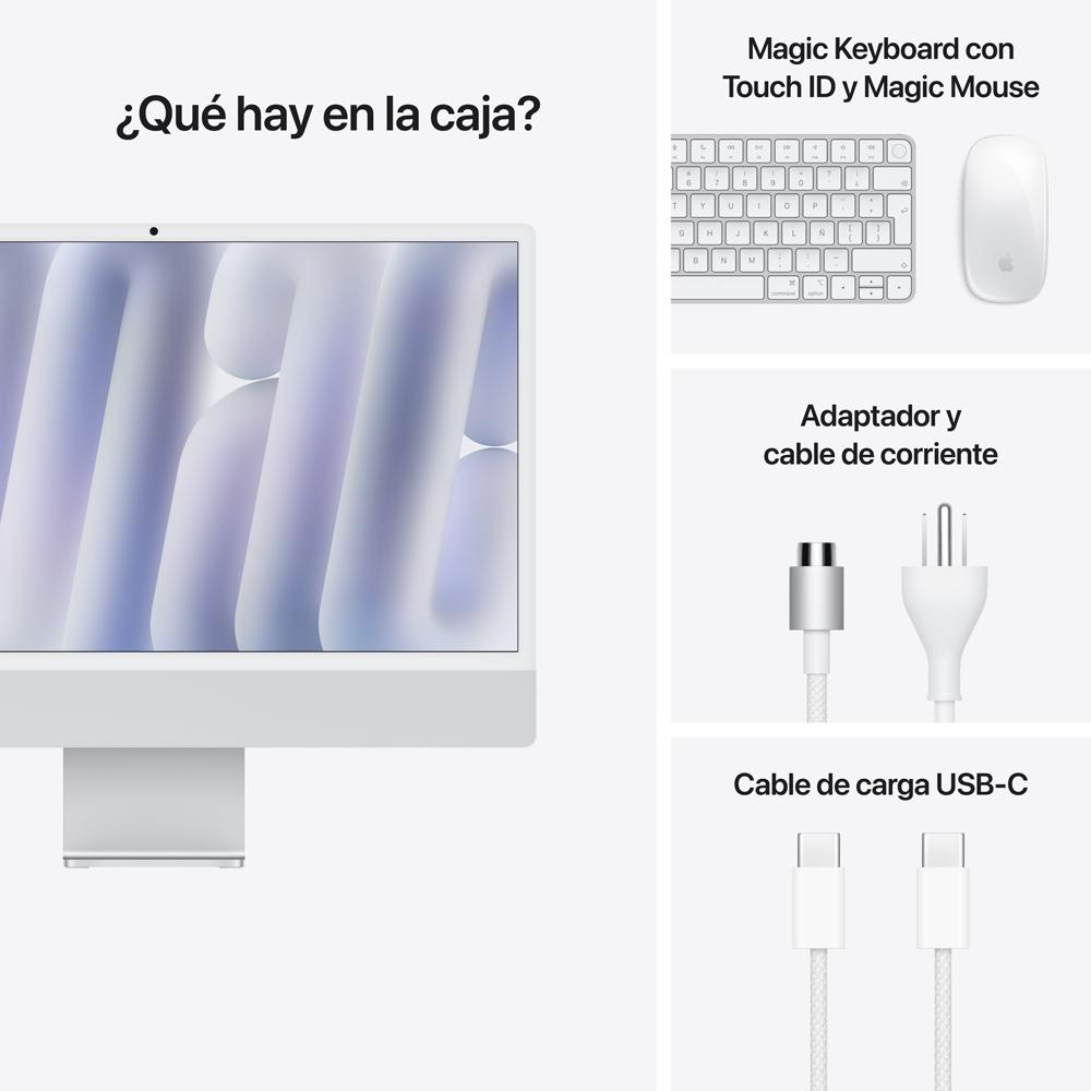 iMac con pantalla Retina 4,5K de 24 pulgadas: Chip M4 de Apple con CPU de 10 núcleos y GPU de 10 núcleos, 512 GB SSD - Plata