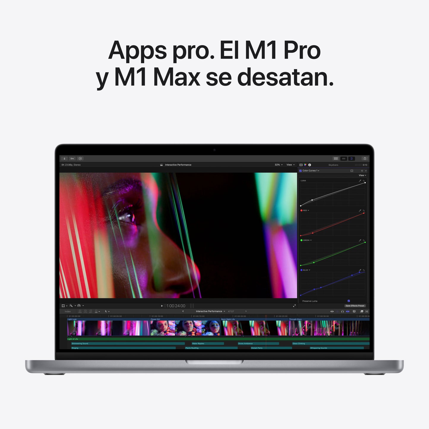 MacBook Pro de 14 pulgadas Chip M1 Pro de Apple con CPU de diez núcleos y GPU de dieciséis núcleos