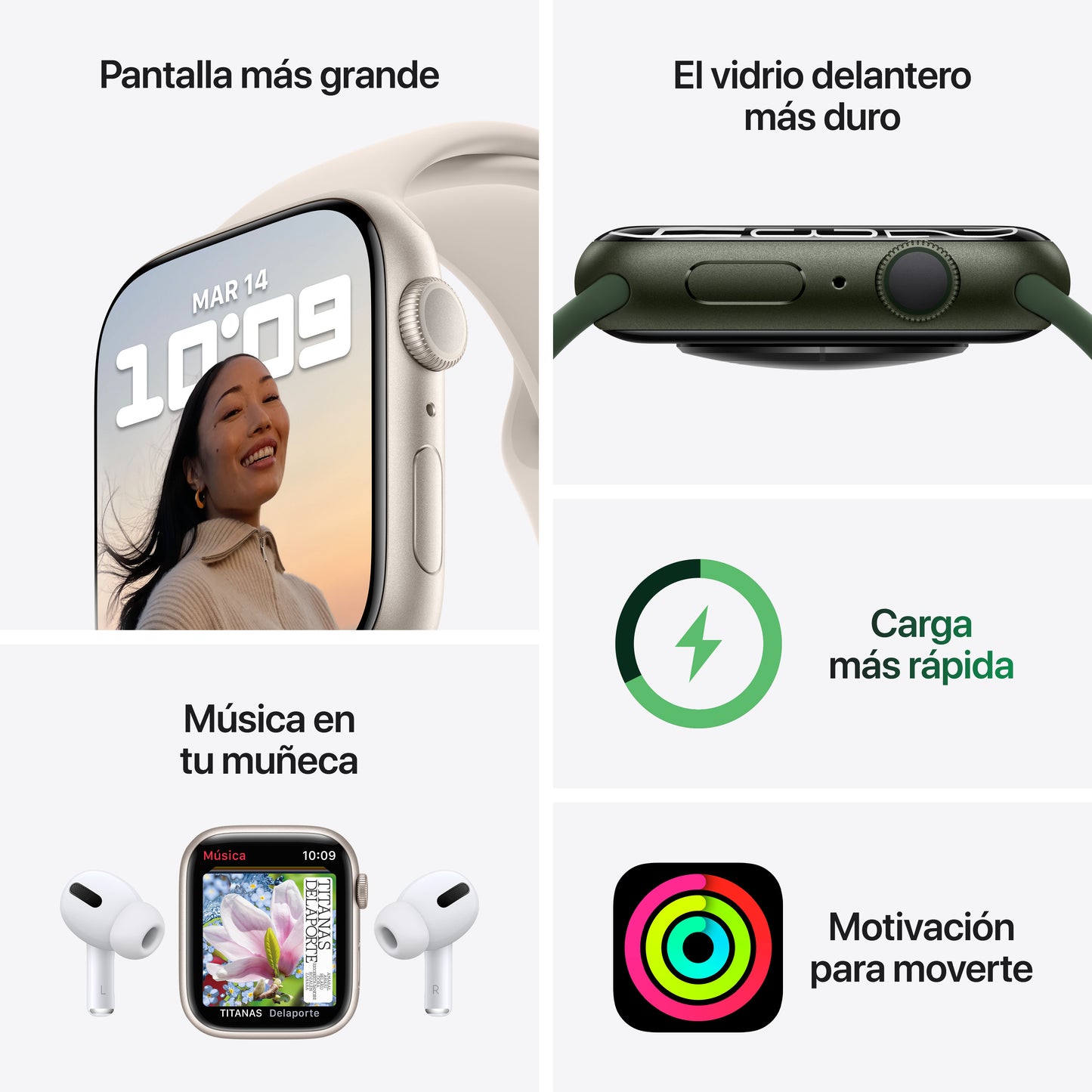 Apple Watch Series 7 (GPS) - Caja de aluminio en blanco estrella de 41 mm - Correa deportiva blanco estrella - Talla única