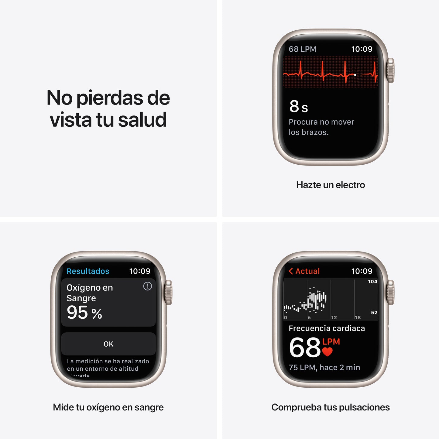 Apple Watch Series 7 (GPS) - Caja de aluminio en blanco estrella de 41 mm - Correa deportiva blanco estrella - Talla única