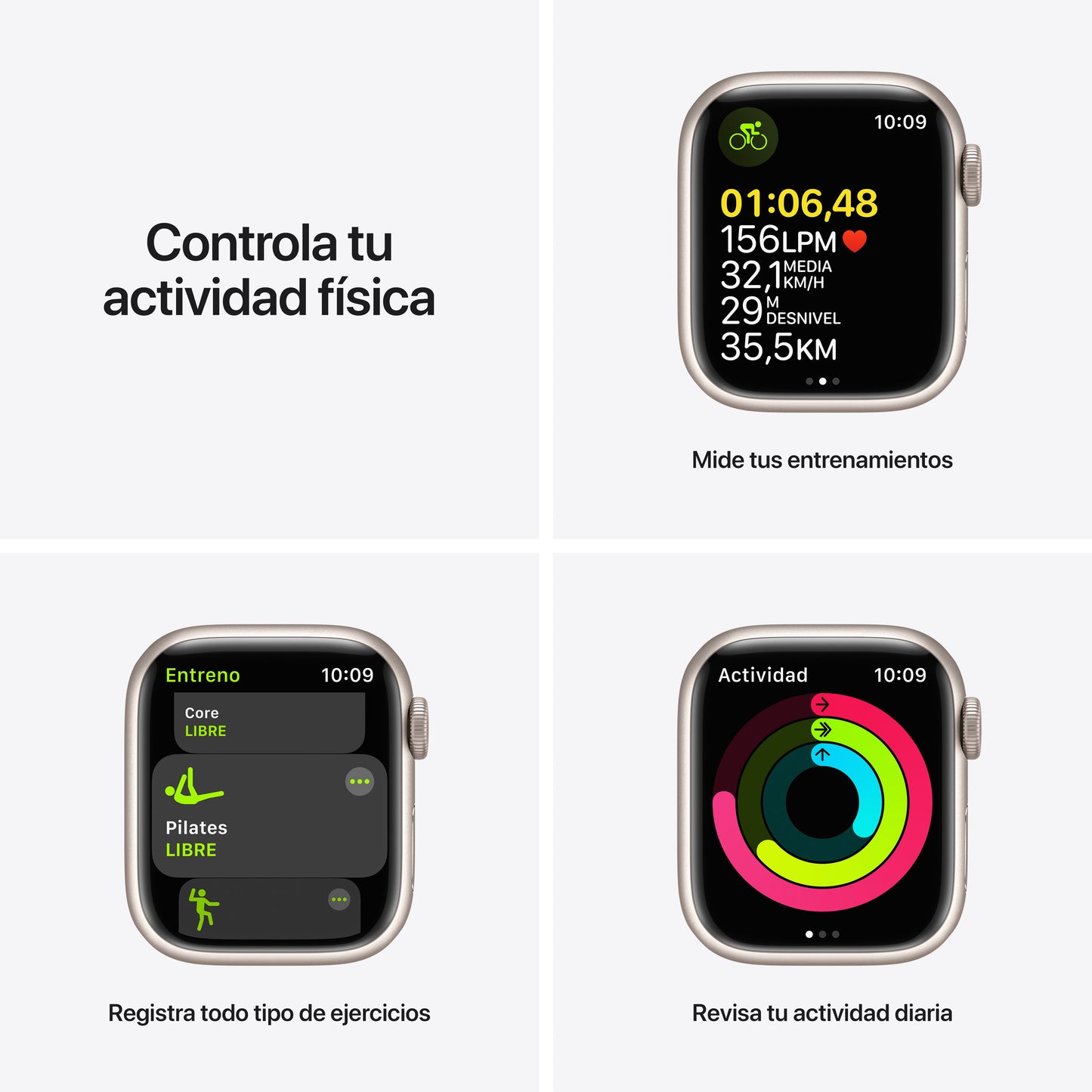 Apple Watch Series 7 (GPS) - Caja de aluminio en blanco estrella de 41 mm - Correa deportiva blanco estrella - Talla única