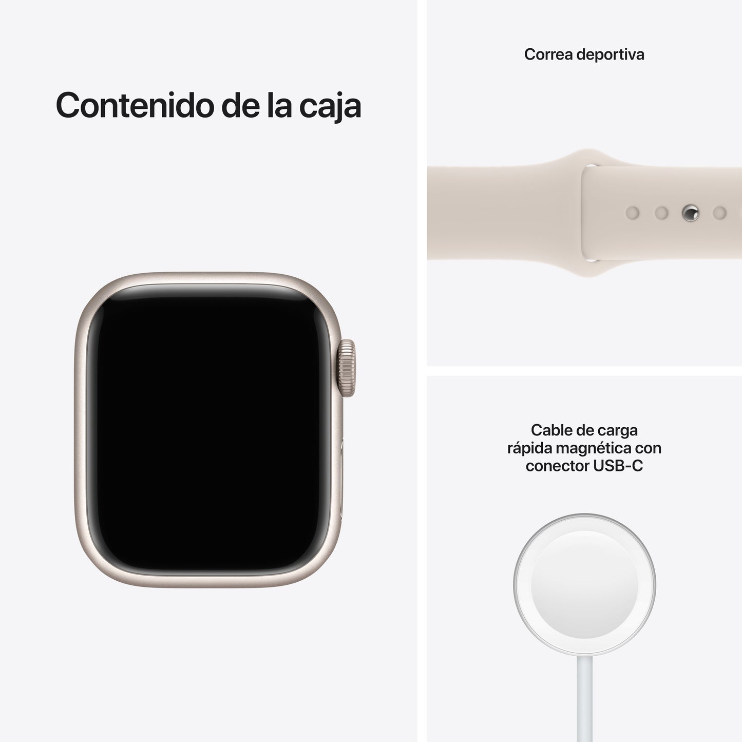 Apple Watch Series 7 (GPS) - Caja de aluminio en blanco estrella de 41 mm - Correa deportiva blanco estrella - Talla única